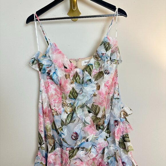 ELLIATT Wilhelmina Floral Print Ruffle Chiffon Maxi Dress in Pink Multi Size XL - Picture 5 of 11